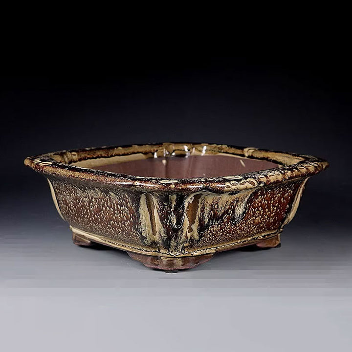 8.4 inch (21.5cm) Medium-Sized Square Exclusive Drip Glaze Bonsai Pot Corner View