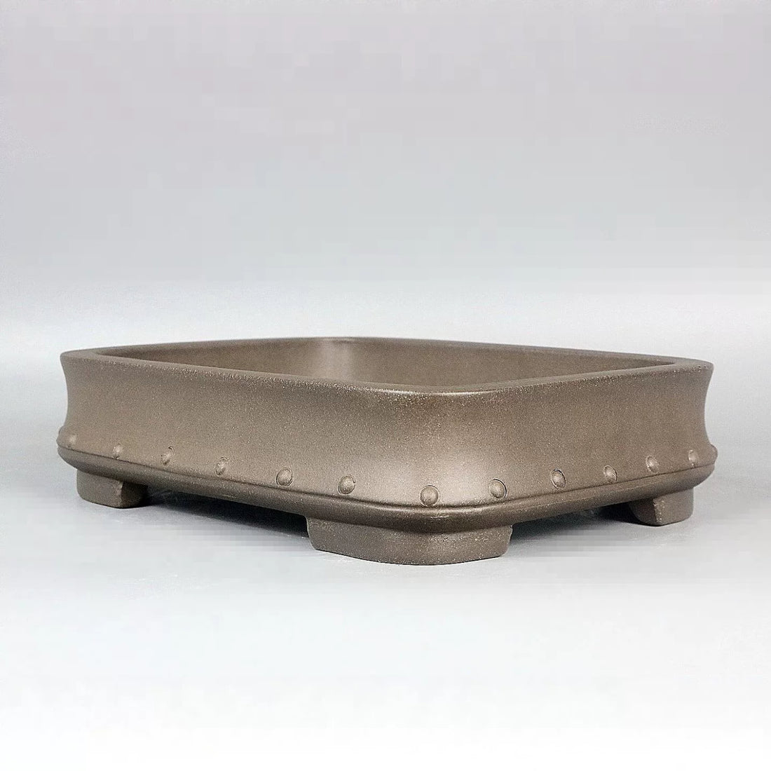 8.4 inch (21.5cm) Medium-Sized Tapered Rectangular Studded Unglazed Bonsai Pot Corner View