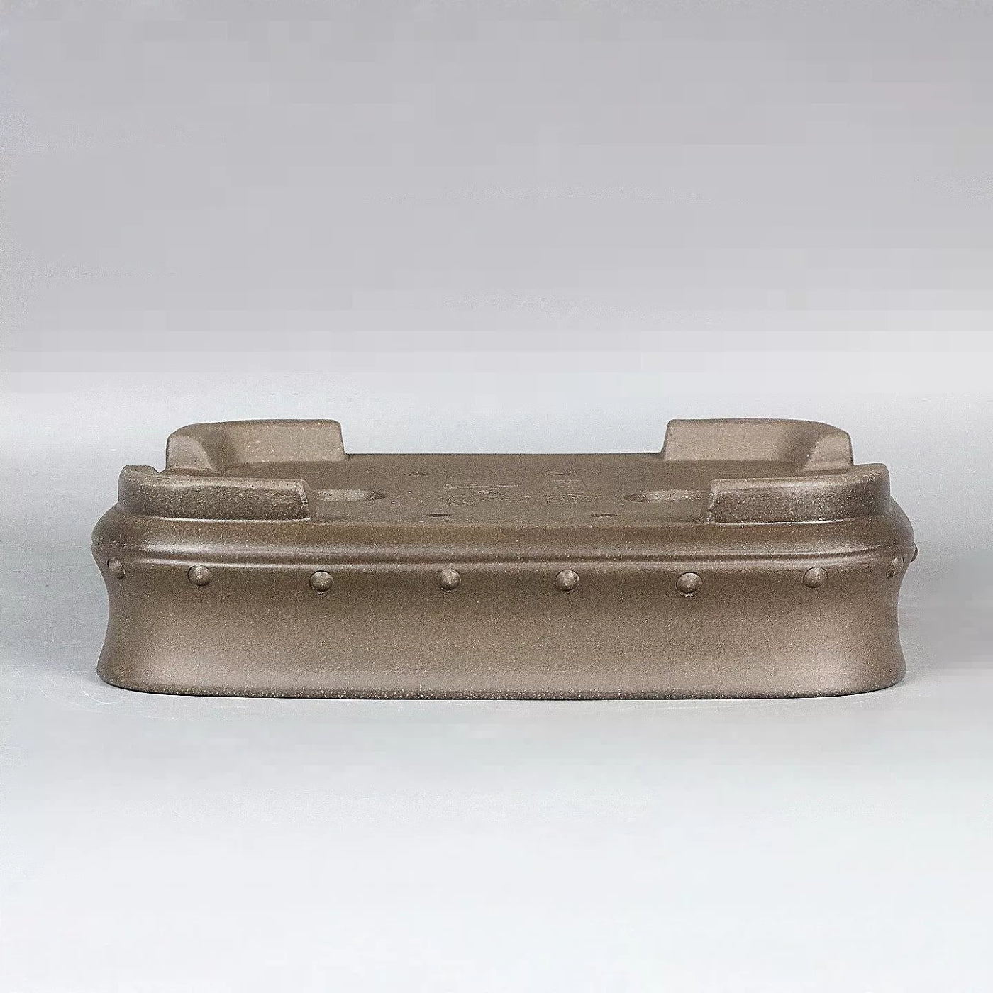 8.4 inch (21.5cm) Medium-Sized Tapered Rectangular Studded Unglazed Bonsai Pot Upside Down View