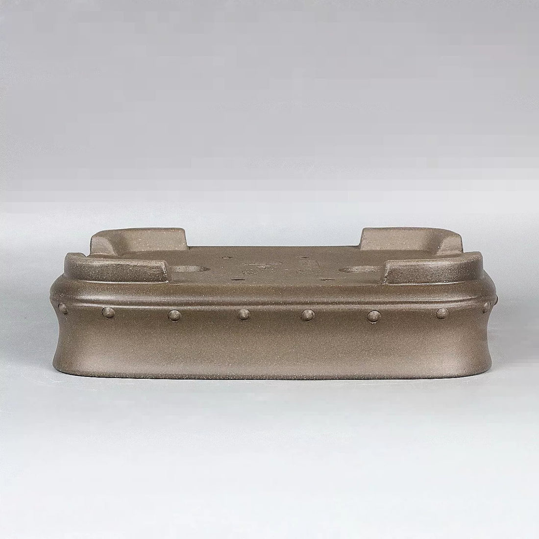 8.4 inch (21.5cm) Medium-Sized Tapered Rectangular Studded Unglazed Bonsai Pot Upside Down View