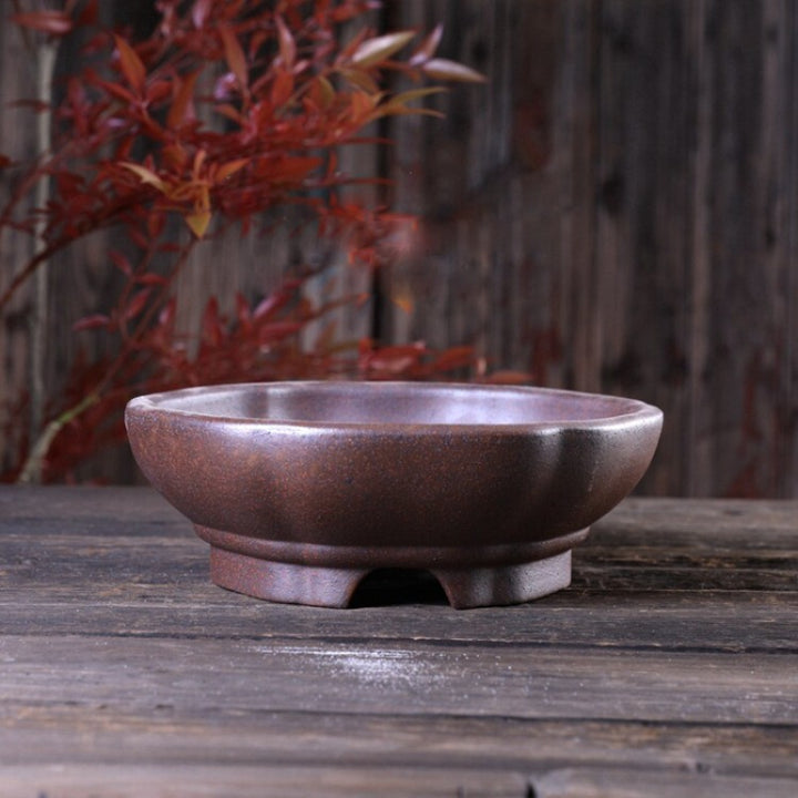 8.4 inch (21.5cm) Soft Hexagonal Wood-Fired Unglazed Shallow Bonsai Pot