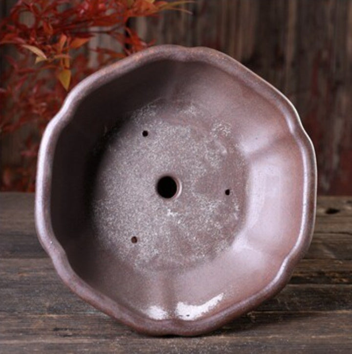 8.4 inch (21.5cm) Soft Hexagonal Wood-Fired Unglazed Shallow Bonsai Pot Inner View