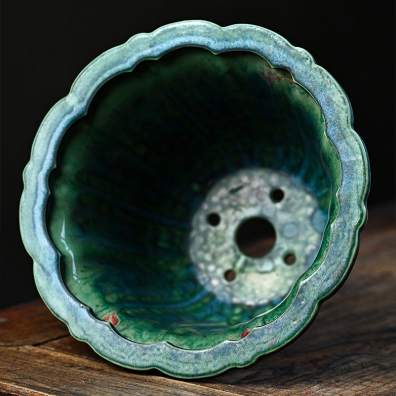 8.4 inch (21cm) Wide 6.3 inch (16cm) Deep Exclusive Glazed Semi Cascade Bonsai Pot Inner View