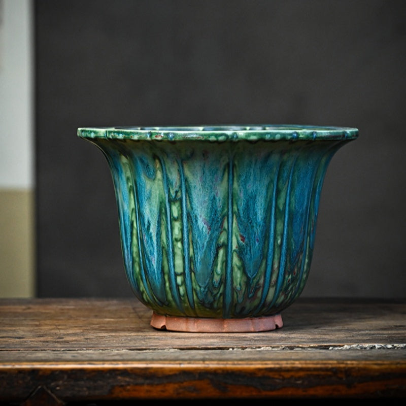8.4 inch (21cm) Wide 6.3 inch (16cm) Deep Exclusive Glazed Semi Cascade Bonsai Pot