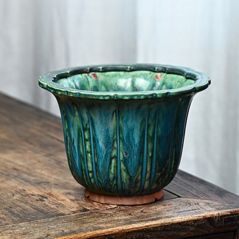 8.4 inch (21cm) Wide 6.3 inch (16cm) Deep Exclusive Glazed Semi Cascade Bonsai Pot Top View