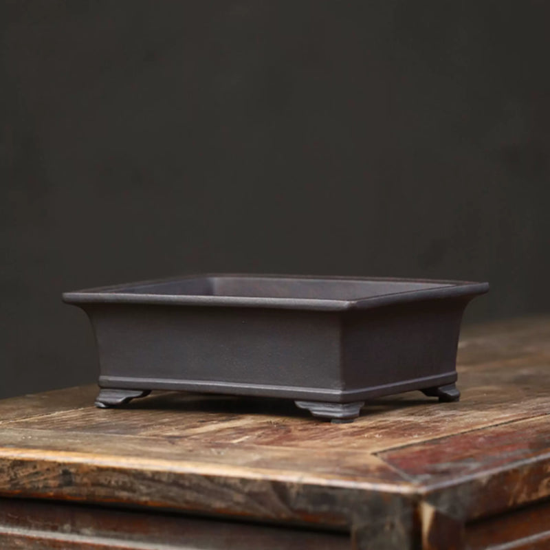 8.5 inch (21.7cm) Medium-Sized Rectangular Premium Unglazed Black Bonsai Pot