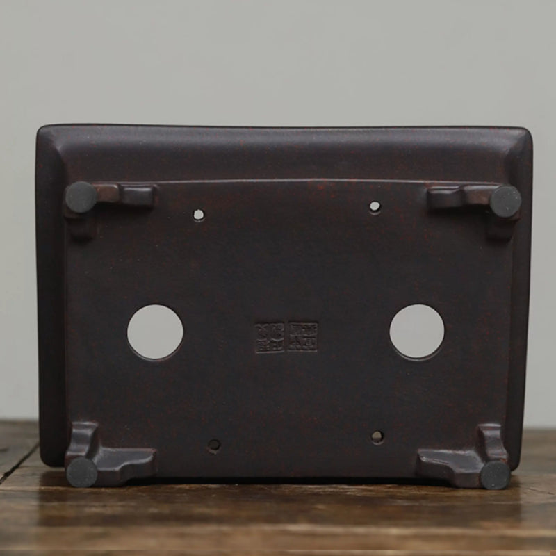 8.5" (21.7cm) Medium-Sized Rectangular Premium Unglazed Black Bonsai Pot Bottom View