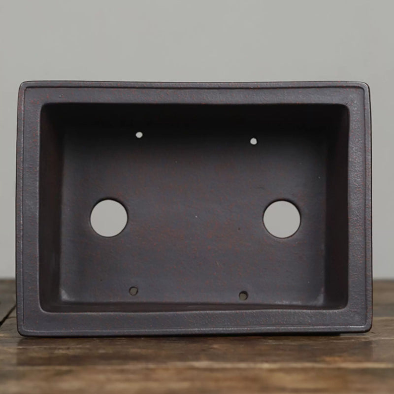8.5" (21.7cm) Medium-Sized Rectangular Premium Unglazed Black Bonsai Pot Inner View