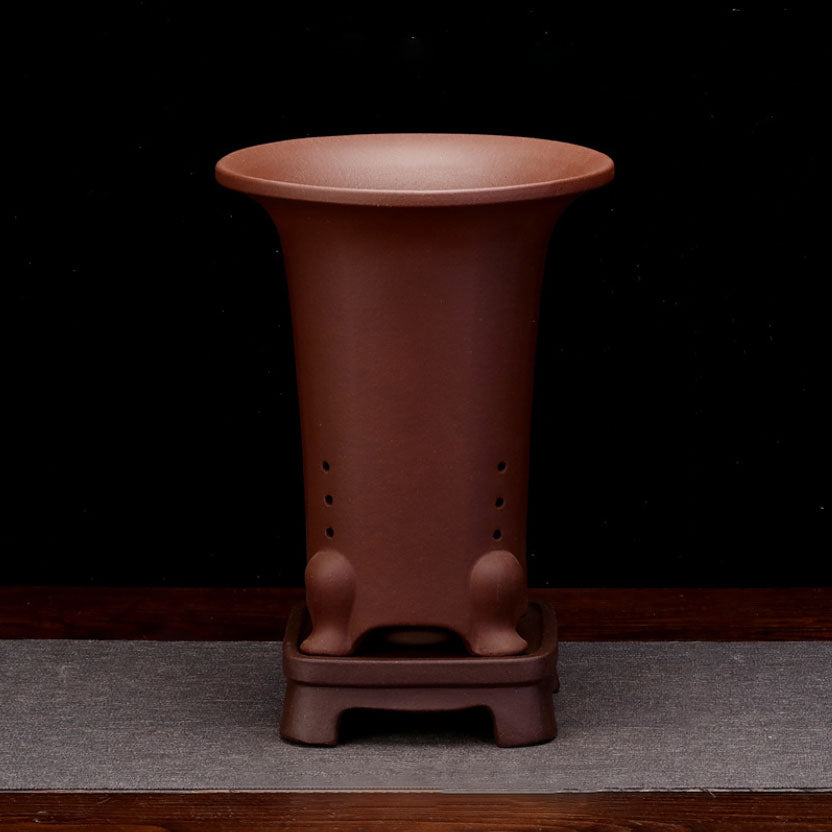 8.5" Deep Unglazed Handmade Cascade Bonsai Pots w Stand Brown Variant