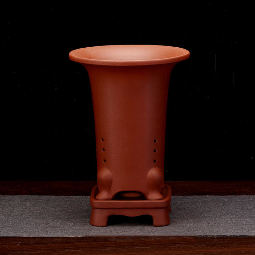 8.5" Deep Unglazed Handmade Cascade Bonsai Pots w Stand Reddish Brown Variant