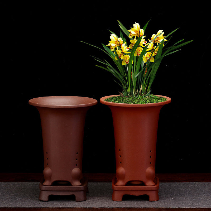 8.5" Deep Unglazed Handmade Cascade Bonsai Pots w Stand Set of 2