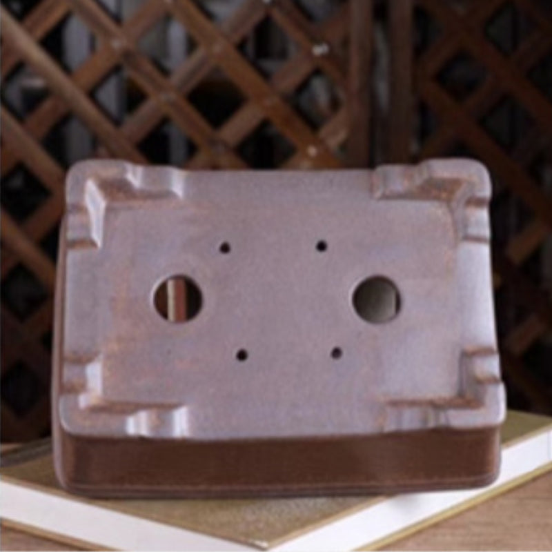 8.5 inch (21.8cm) Rectangular Wood-Fired Unglazed Bonsai Pot with Raised Lines Bottom View