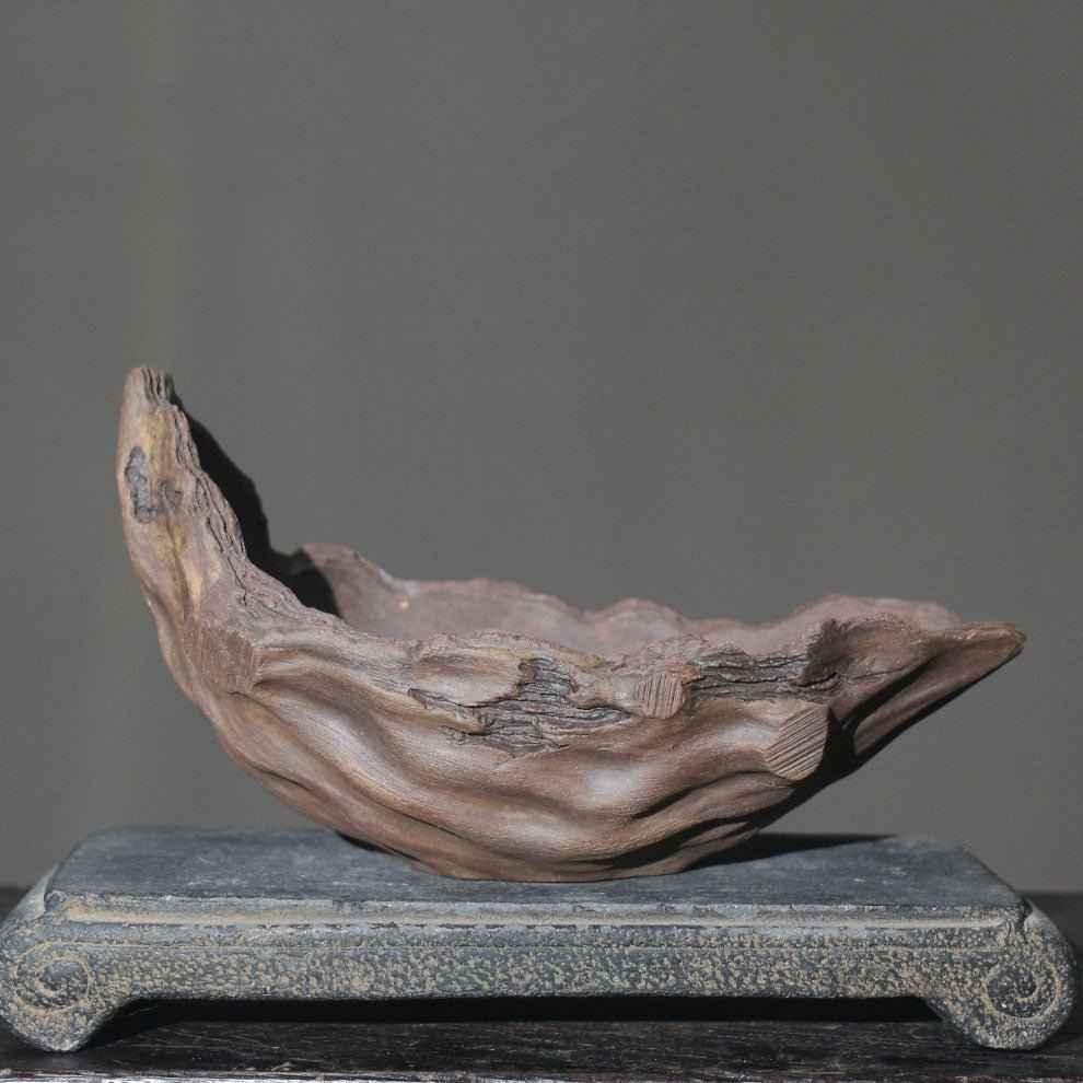 8.6" (22cm) Handcrafted Driftwood-Like Abstract Bonsai Pot