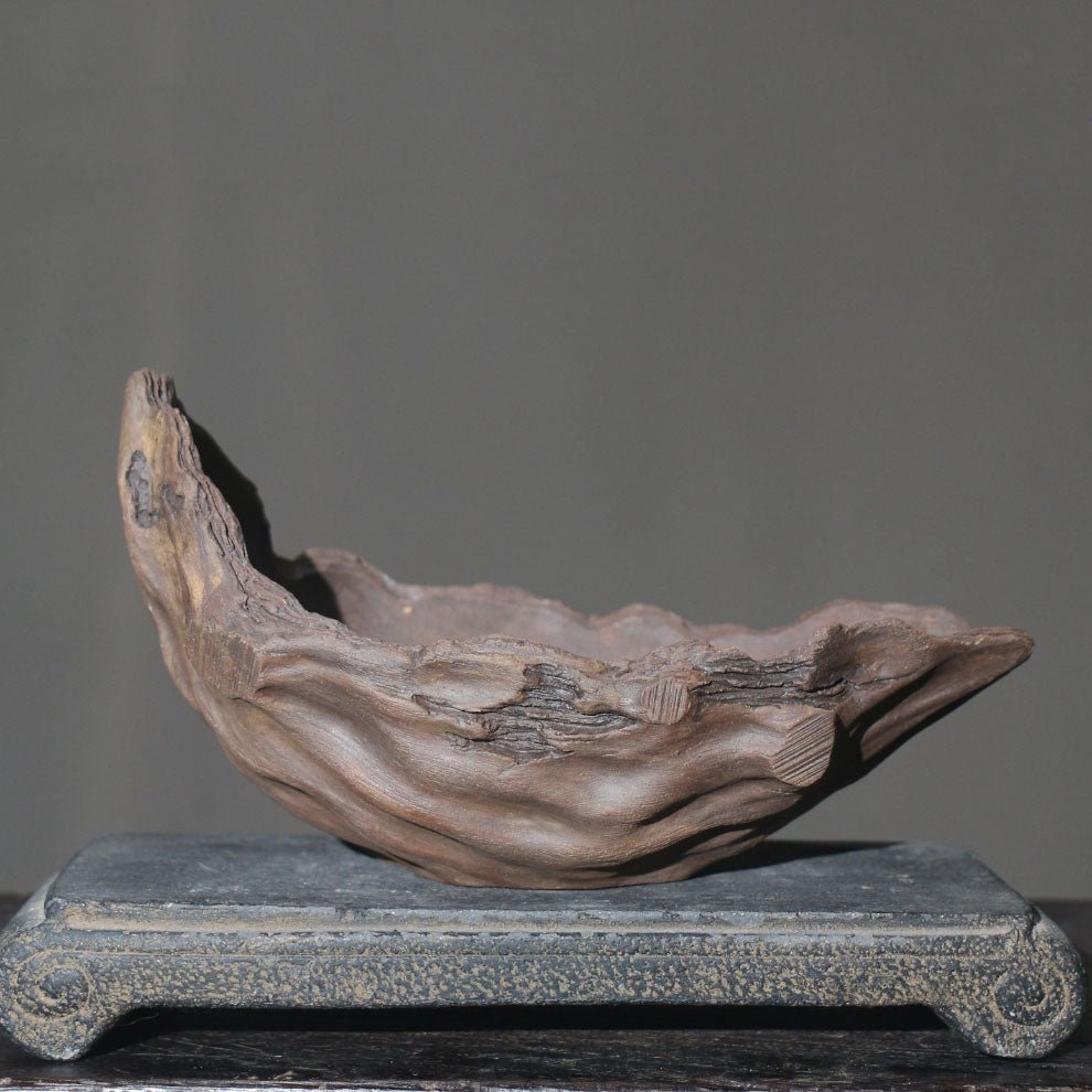 8.6" (22cm) Handcrafted Driftwood-Like Abstract Bonsai Pot