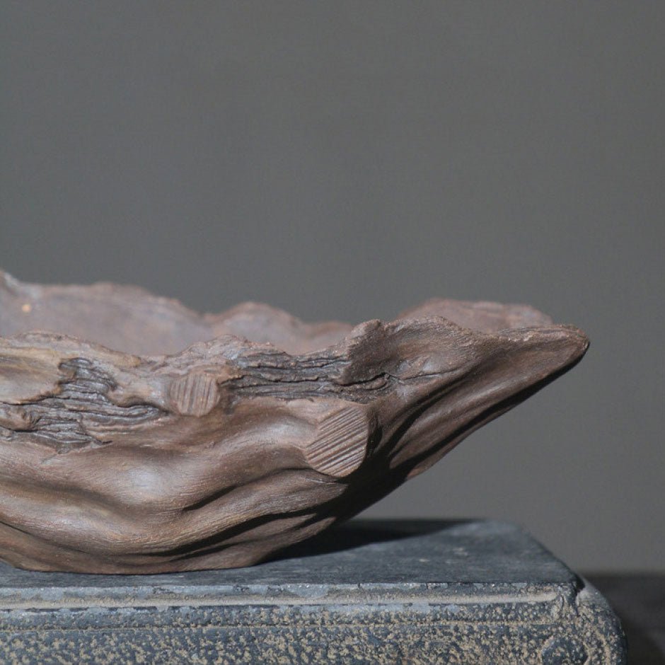 8.6" (22cm) Handcrafted Driftwood-Like Abstract Bonsai Pot Close Shot