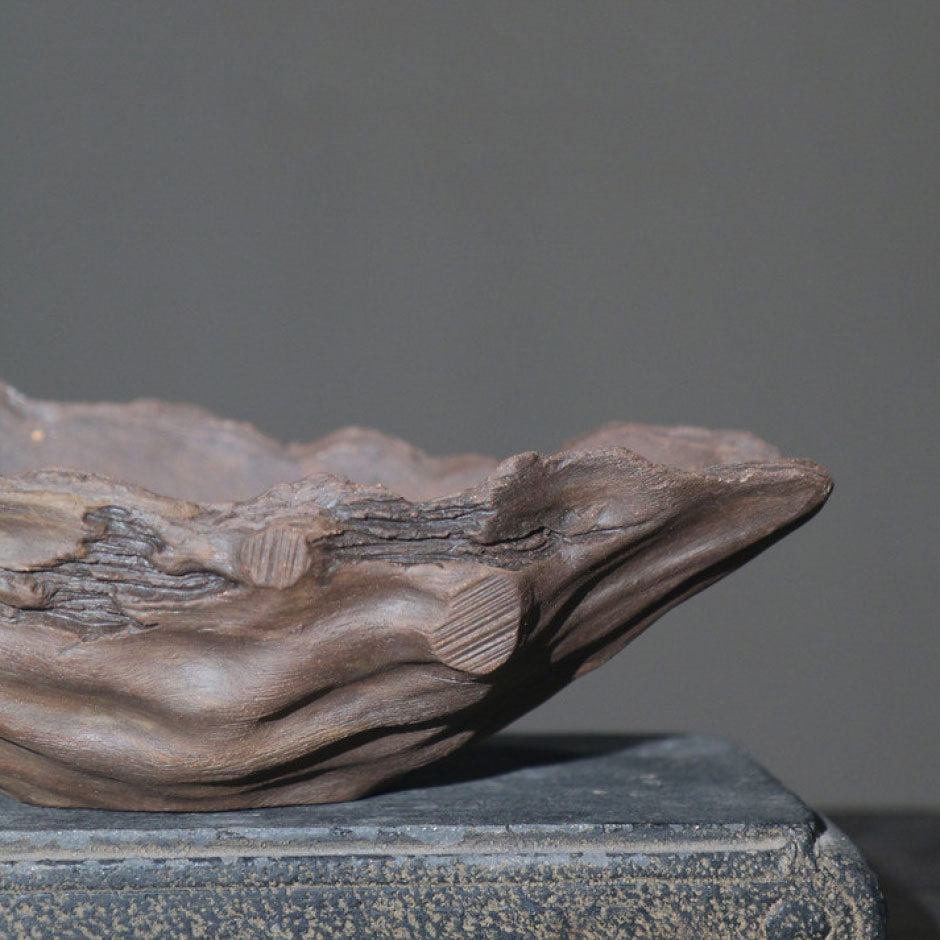 8.6" (22cm) Handcrafted Driftwood-Like Abstract Bonsai Pot Close Shot