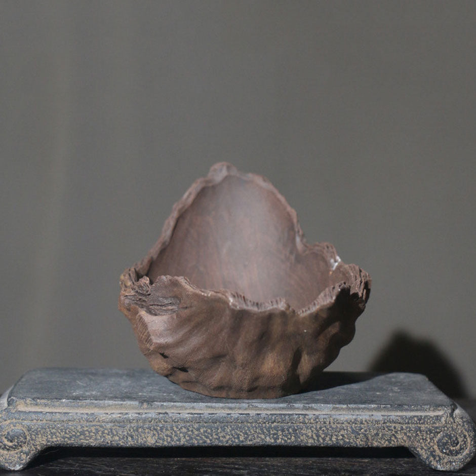 8.6" (22cm) Handcrafted Driftwood-Like Abstract Bonsai Pot Front View