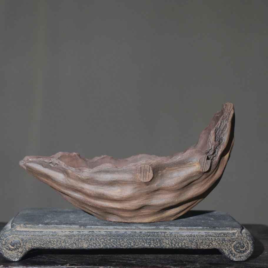 8.6" (22cm) Handcrafted Driftwood-Like Abstract Bonsai Pot