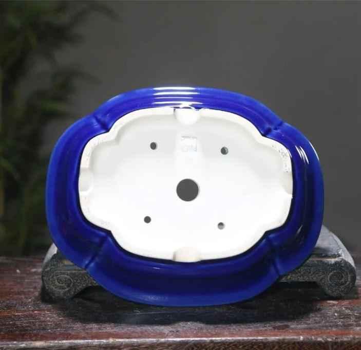 8.6" (22cm) Lotus Shaped Handmade Cracked Glaze Bonsai Pots