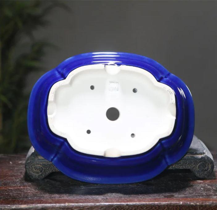 8.6" (22cm) Lotus Shaped Handmade Cracked Glaze Bonsai Pots Bottom View