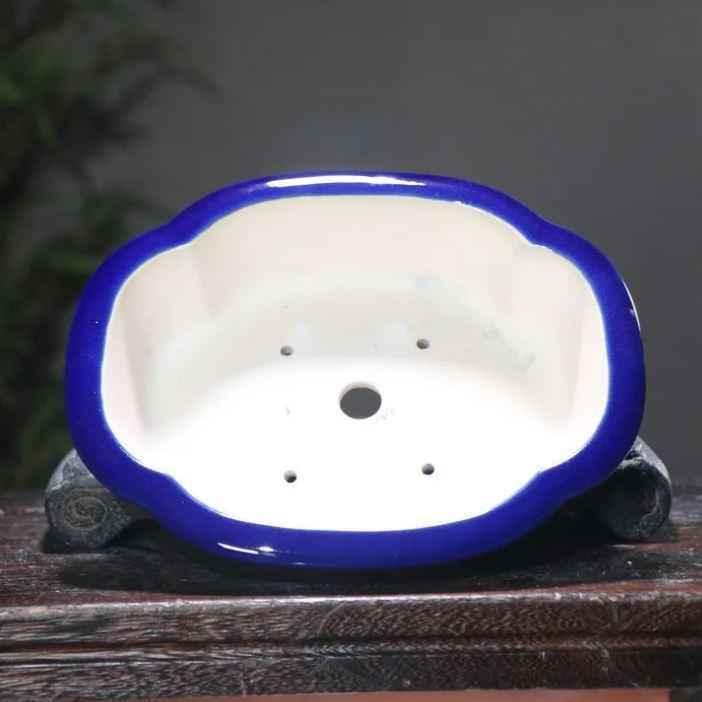 8.6" (22cm) Lotus Shaped Handmade Cracked Glaze Bonsai Pots