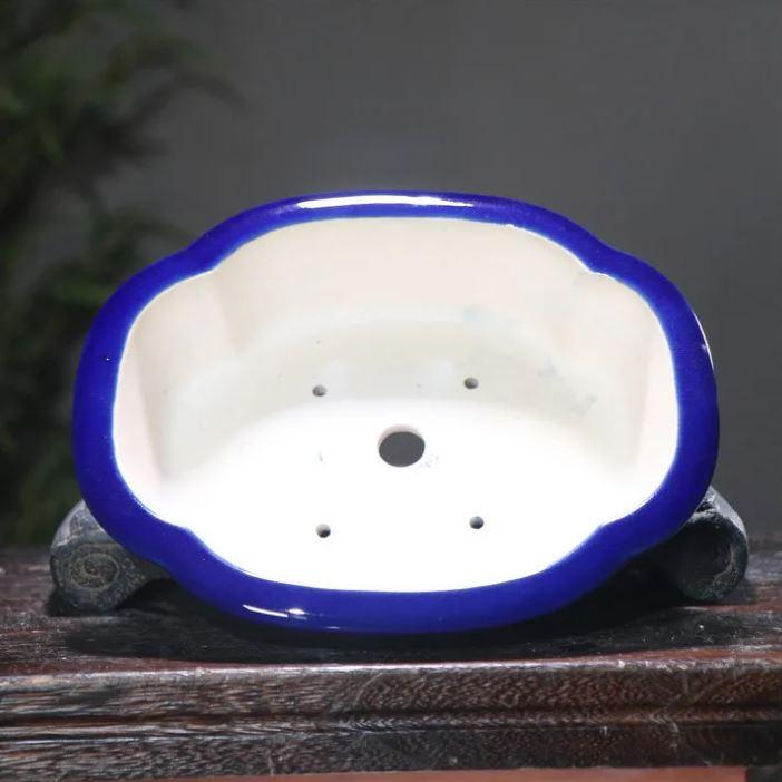 8.6" (22cm) Lotus Shaped Handmade Cracked Glaze Bonsai Pots Inner View