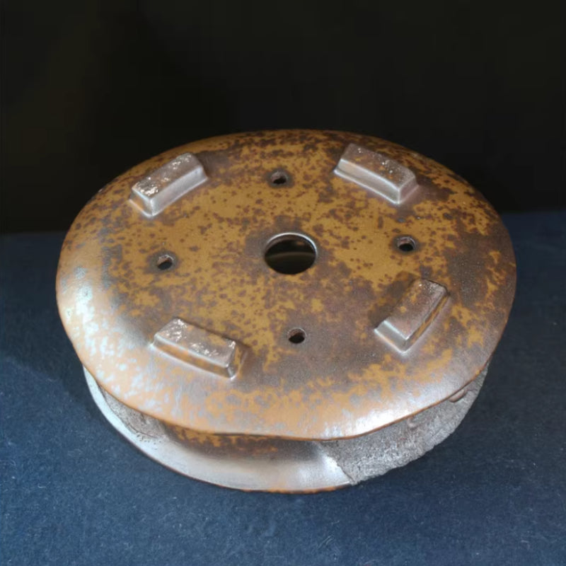 8.6 inch (22cm) Cliff-Edge Style Irregular Oval Wood-Fired Unique Bonsai Pot Bottom View