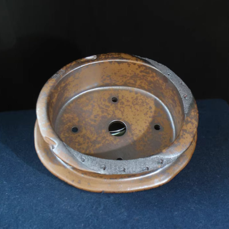 8.6 inch (22cm) Cliff-Edge Style Irregular Oval Wood-Fired Unique Bonsai Pot Inner View
