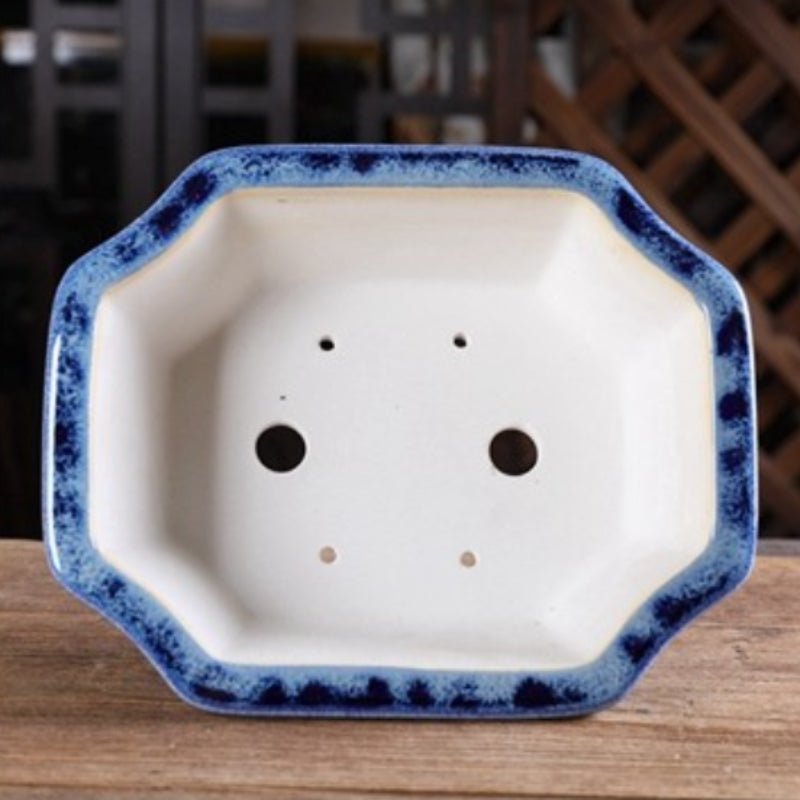 8.6 inch (22cm) Corner-Cut Flared Rectangular Glazed Traditional Bonsai Pot Inner View