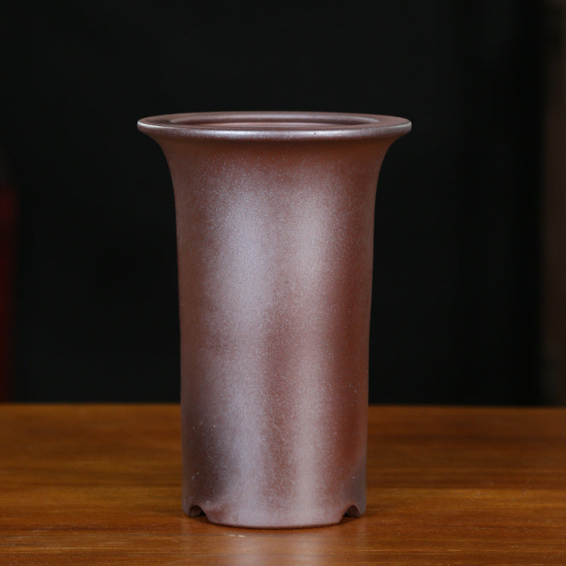 8.6 inch (22cm) Deep Dual Brown Tone Premium Cascade Bonsai Pot w Flared Rim Back View