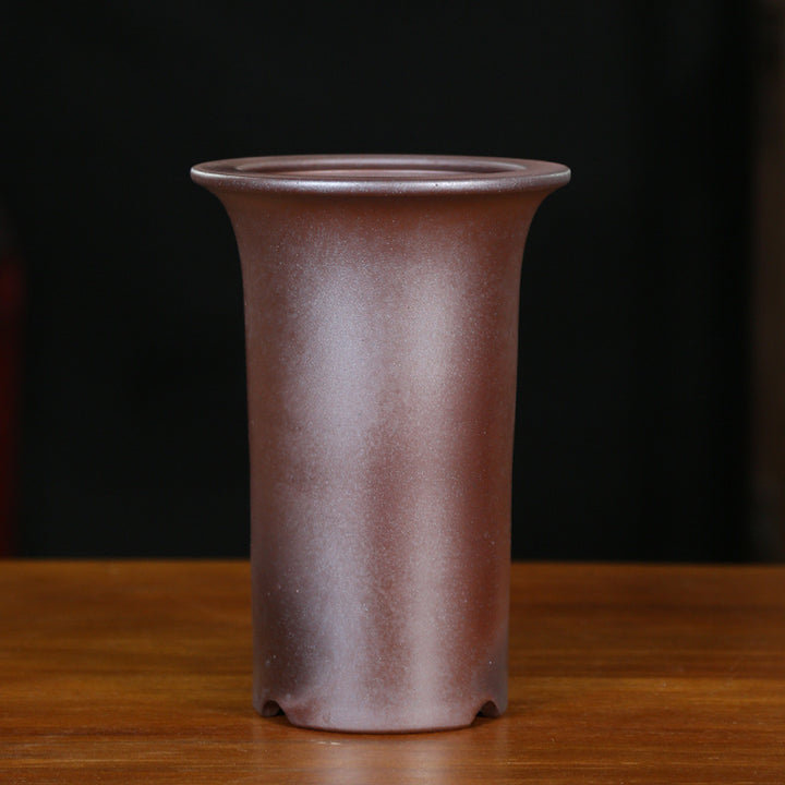 8.6 inch (22cm) Deep Dual Brown Tone Premium Cascade Bonsai Pot w Flared Rim Back View