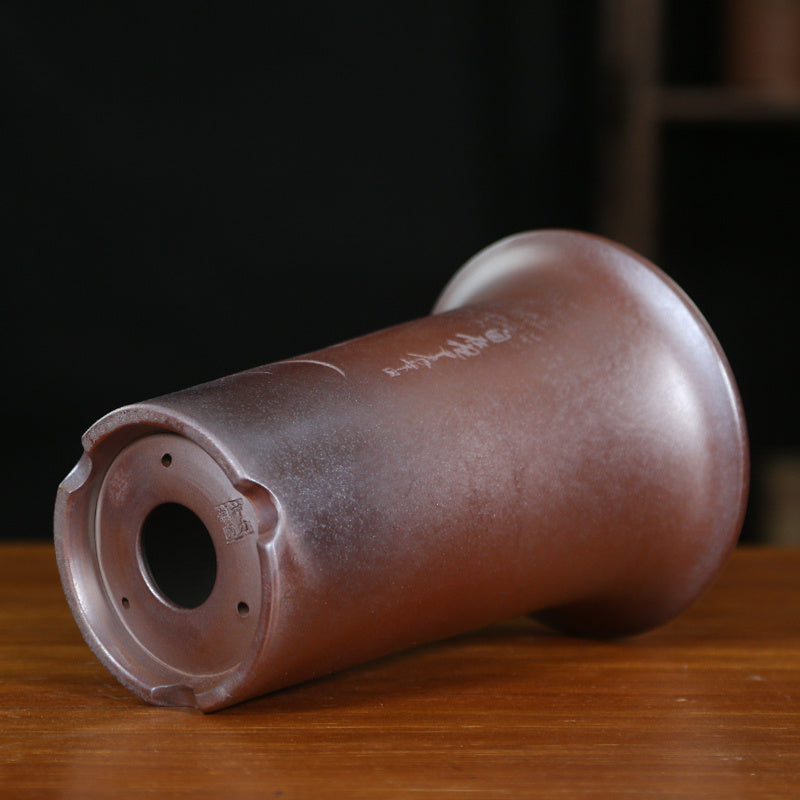 8.6 inch (22cm) Deep Dual Brown Tone Premium Cascade Bonsai Pot w Flared Rim Bottom View