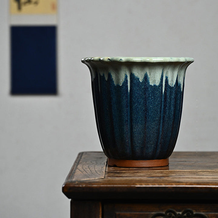 8.6 inch (22cm) Deep High-End Elegant Drip Glaze Round Cascade Bonsai Pot
