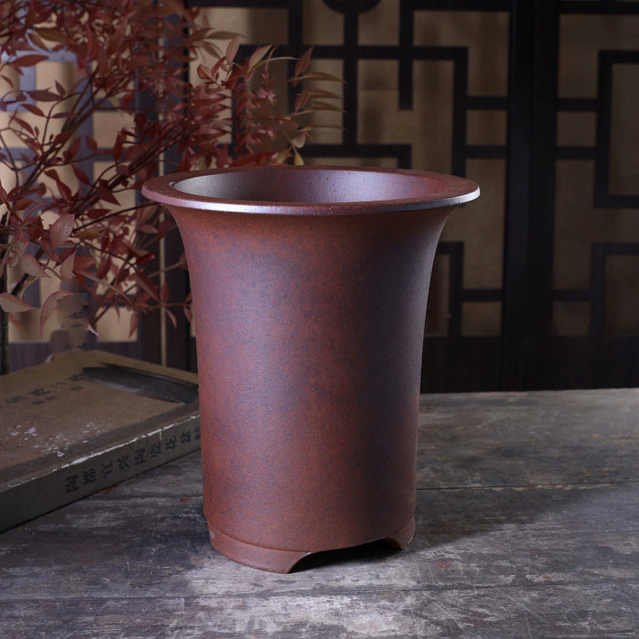 8.6 inch (22cm) Deep Round Wood-Fired Unglazed Traditional Cascade Bonsai Pot