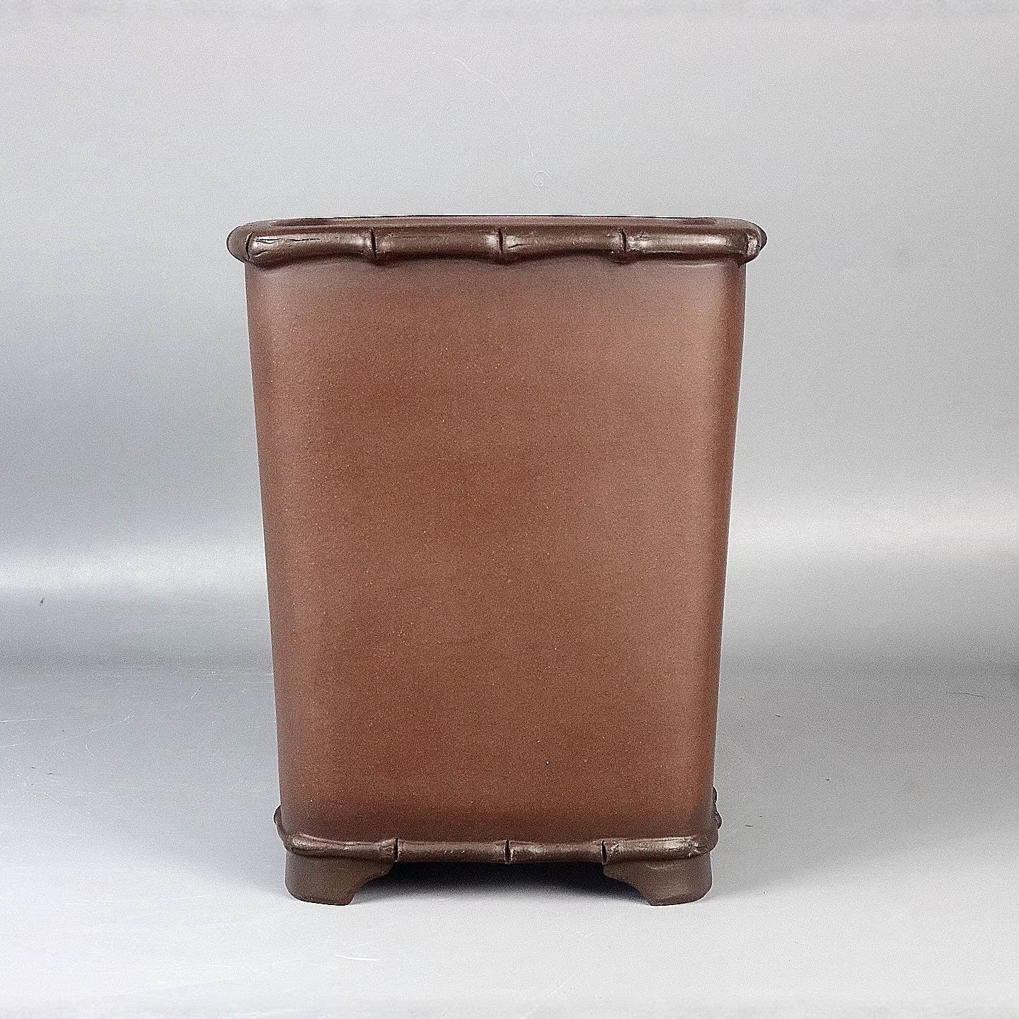 8.6 inch (22cm) Deep Square Cascade Bonsai Pot w Bamboo-Style Rim and Base