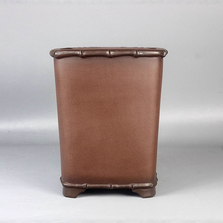 8.6 inch (22cm) Deep Square Cascade Bonsai Pot w Bamboo-Style Rim and Base