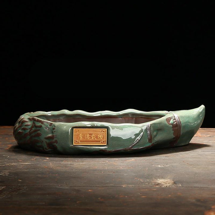 8.6 inch (22cm) Green Cracked Glaze Unconventional Bonsai Pot
