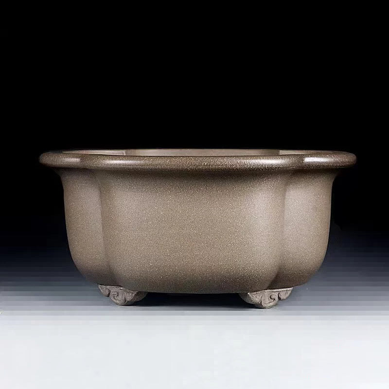 8.6 inch (22cm) Medium-Sized Lotus-Shaped Beige Unglazed Premium Deep Bonsai Pot