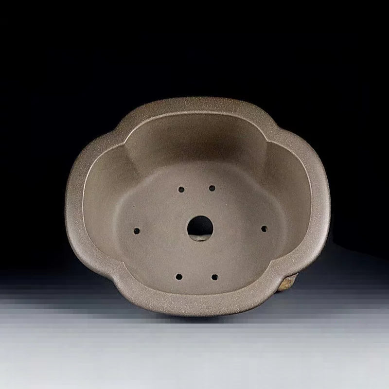 8.6 inch (22cm) Medium-Sized Lotus-Shaped Beige Unglazed Premium Deep Bonsai Pot Inner View