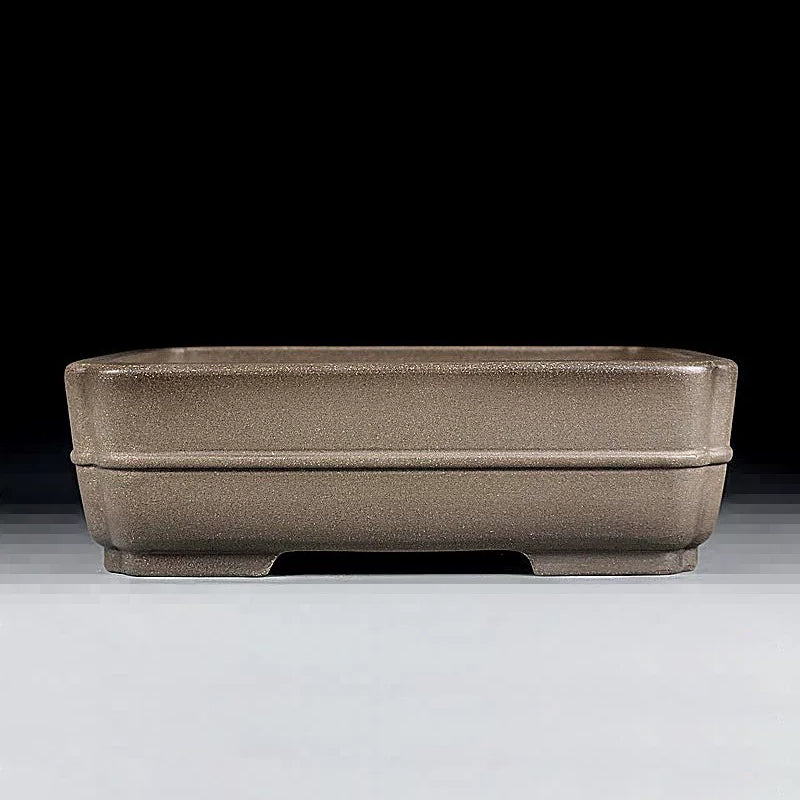 8.6 inch (22cm) Rectangular Indented Corner Unglazed Bonsai Pot w Mid-Body Raised Line
