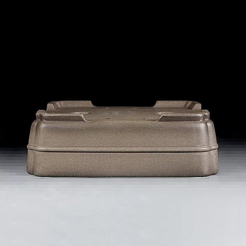 8.6 inch (22cm) Rectangular Indented Corner Unglazed Bonsai Pot w Mid-Body Raised Line Upside Down View