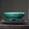 8.6 inch (22cm) Round Cracked-Glazed Bonsai Pots w Curved Lip & Elevated Base Green Color