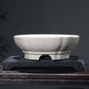 8.6 inch (22cm) Round Cracked-Glazed Bonsai Pots w Curved Lip & Elevated Base White Color