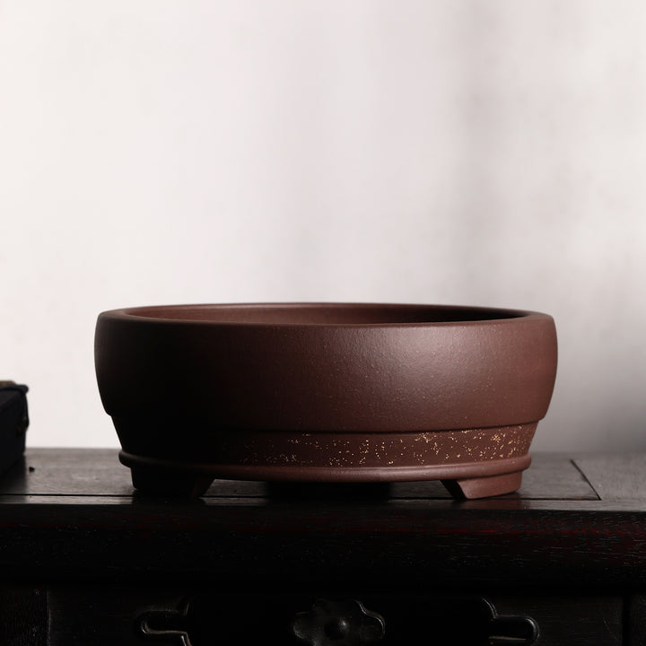 8.6 inch (22cm) Round Premium Bonsai Pot w Gold Dust-Like Accent