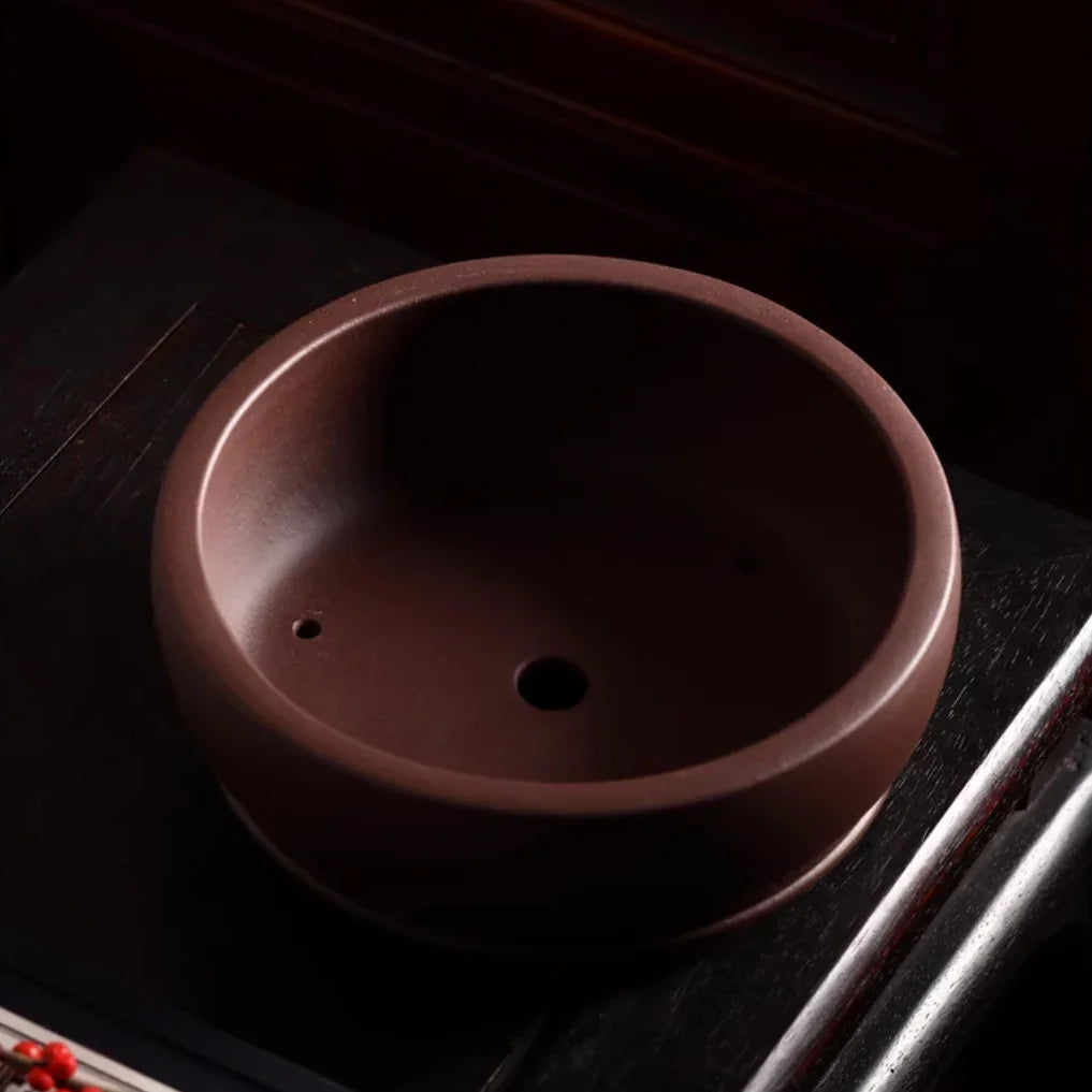 8.6 inch (22cm) Round Premium Bonsai Pot w Gold Dust-Like Accent Inner View