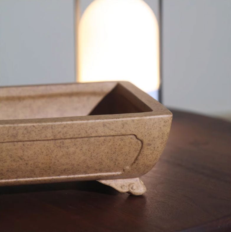 8.8" (22.5cm) High-End Rectangular Traditional Ceramic Bonsai Pot Close Shot