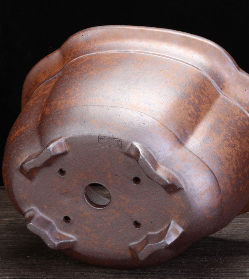 8.8" (22.5cm) Large Firewood Burning Clay Semi Cascade Bonsai Pot Bottom View