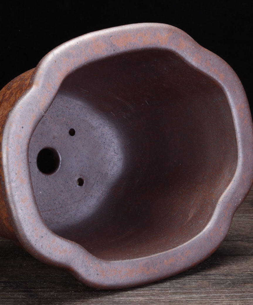 8.8" (22.5cm) Large Firewood Burning Clay Semi Cascade Bonsai Pot Inner View