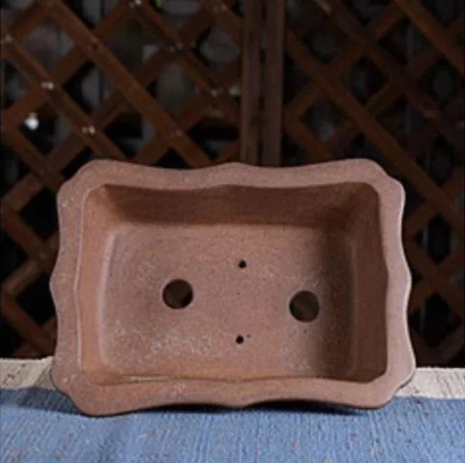 8.8" (22.5cm) Rectangle Firewood-Fired Bonsai Pot w Flowing Edge Design Inner View