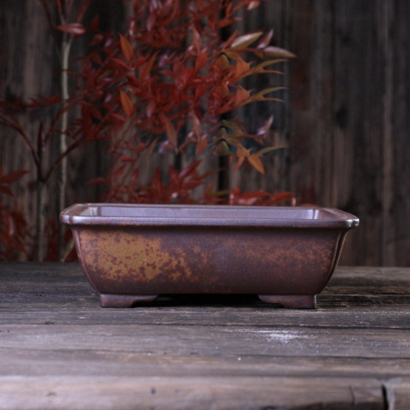 8.8 Inch (22.5cm) Large-Sized Rectangular Corner-Cut Unglazed Wood-Fired Bonsai Pot
